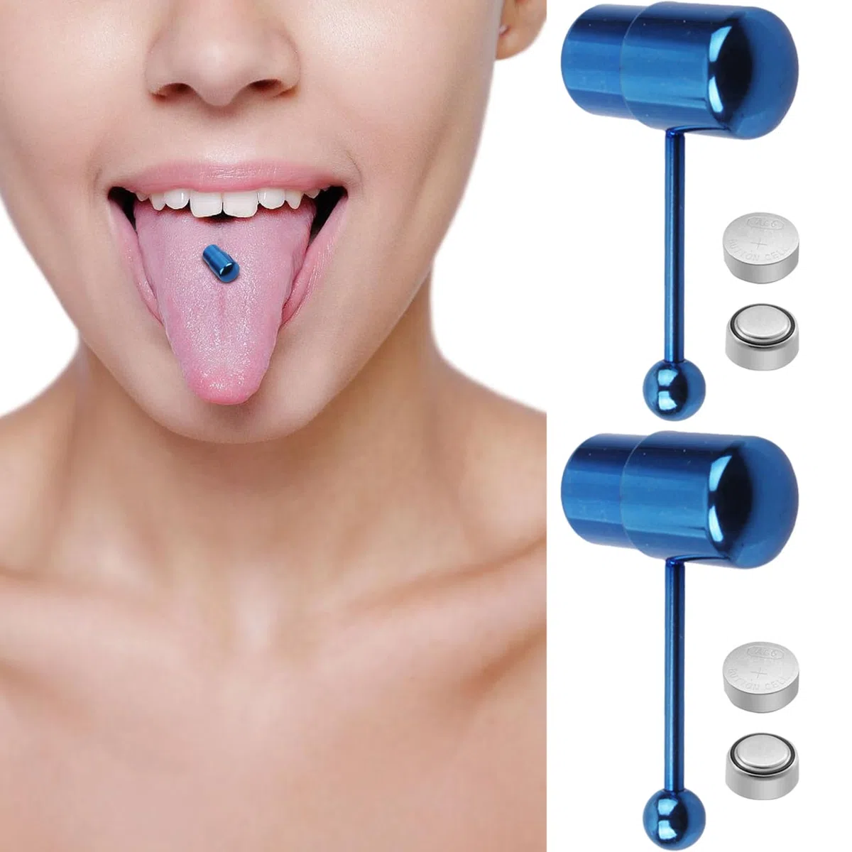 Percing de la Barra de Lengua, 2 Piezas Vibrantes de la Barra de Lengua de vibración perforando Acero Inoxidable de Acero Inoxidable vibración Azul para Mujeres y Hombres