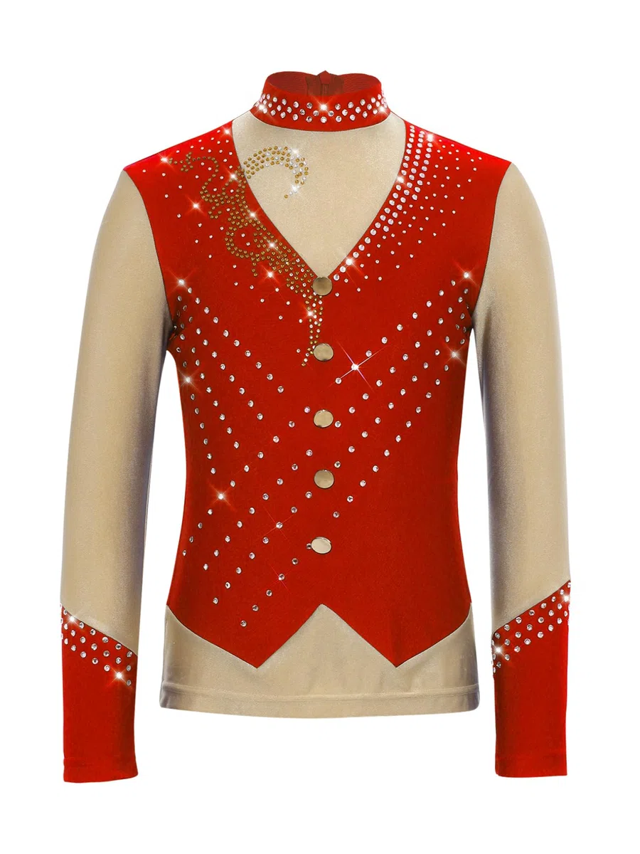 JEATHA Top De Baile De Patinaje Artístico para Niños Camiseta Cuello Alto Manga Larga Ropa De Danza Yoga Fitness