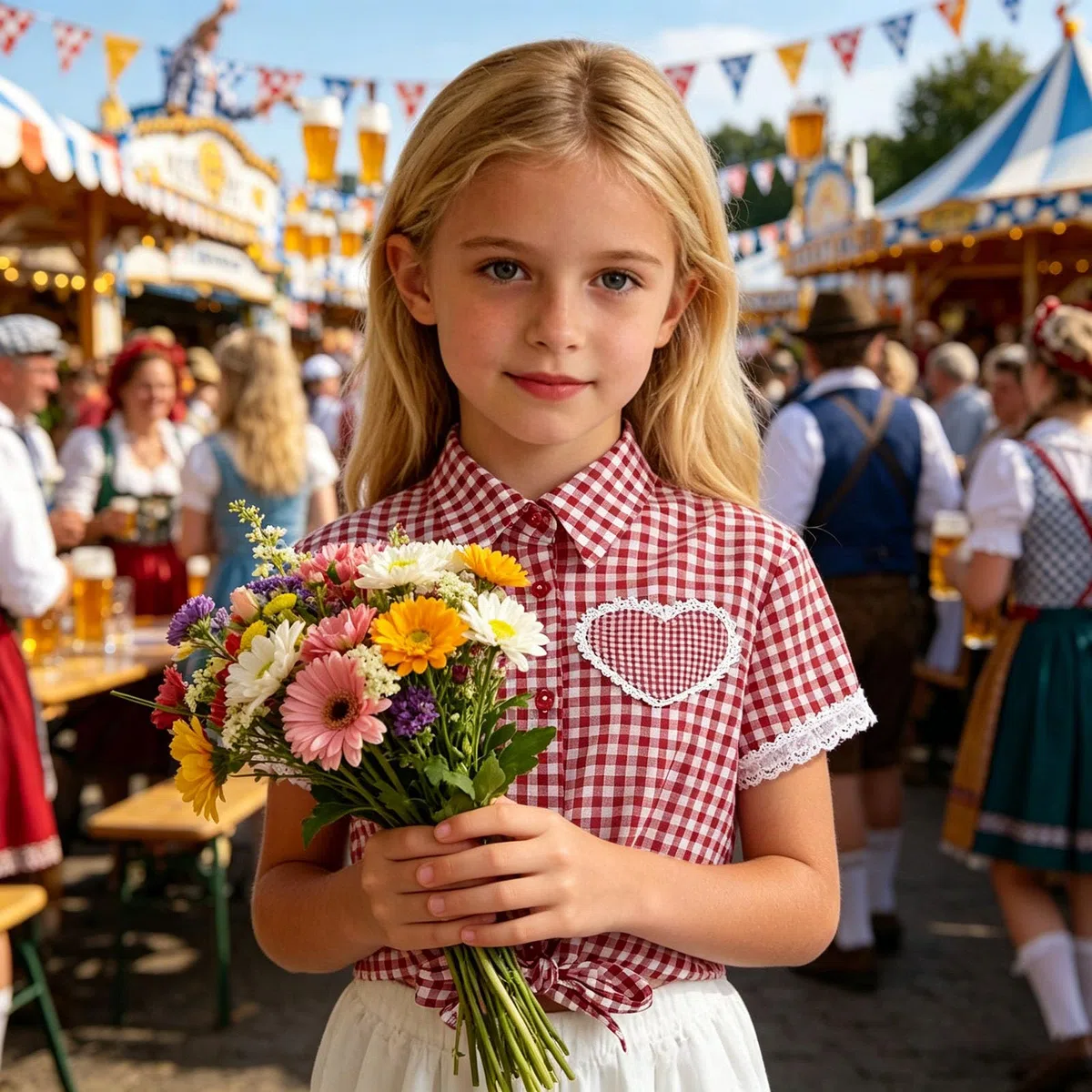 2026 Blusa Tradicional para Niña, Camisa de Manga Corta con Cuadros y Encaje, Diseño y Elegante, Ideal para Fiestas, Eventos Ocasiones Informales, Muy Cómoda de Llevar
