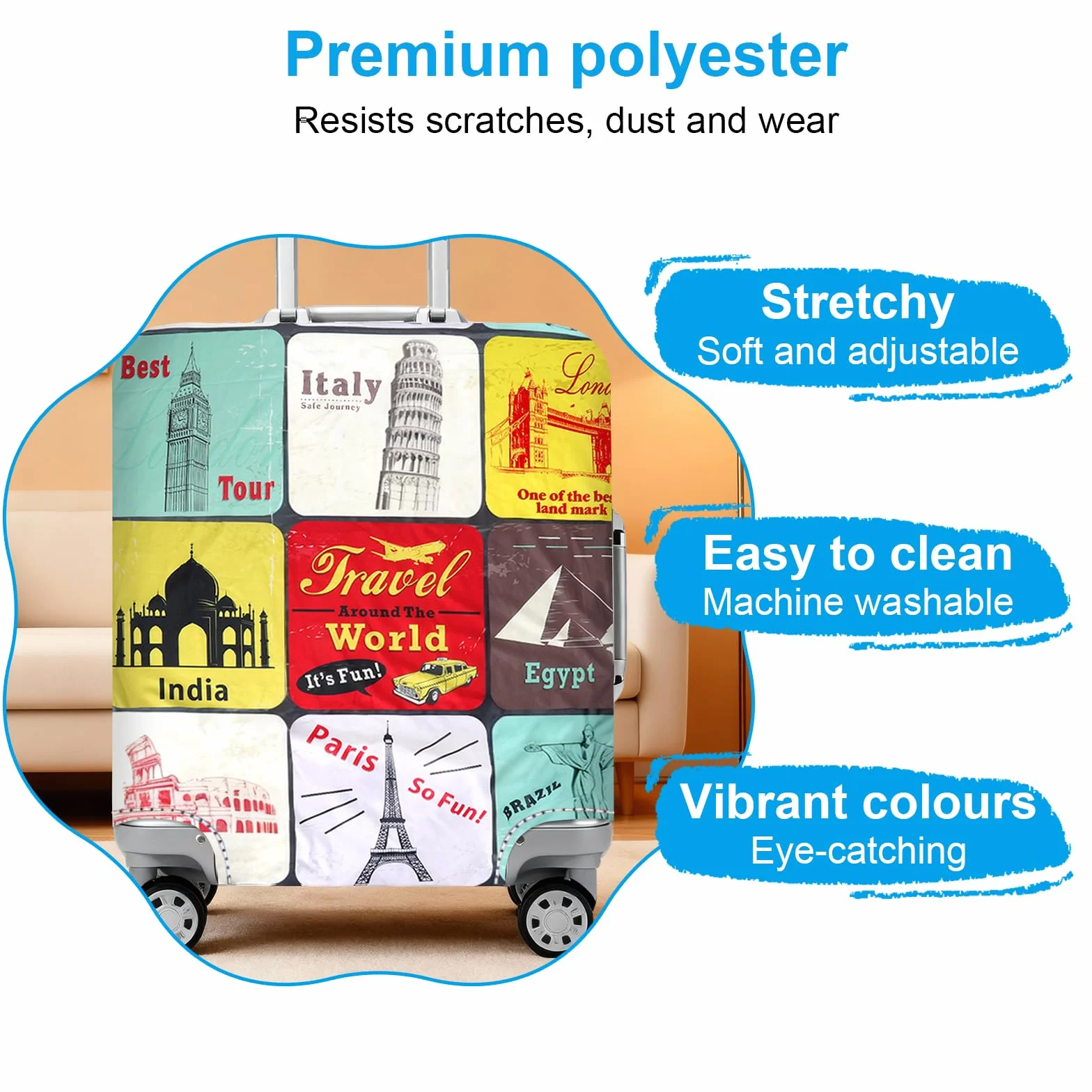 VOSSOT Funda protectora para maleta, elástica, resistente al polvo y a los arañazos, lavable, reutilizable, funda de maleta, funda protectora para maleta, funda de equipaje de 26 a 30 pulgadas