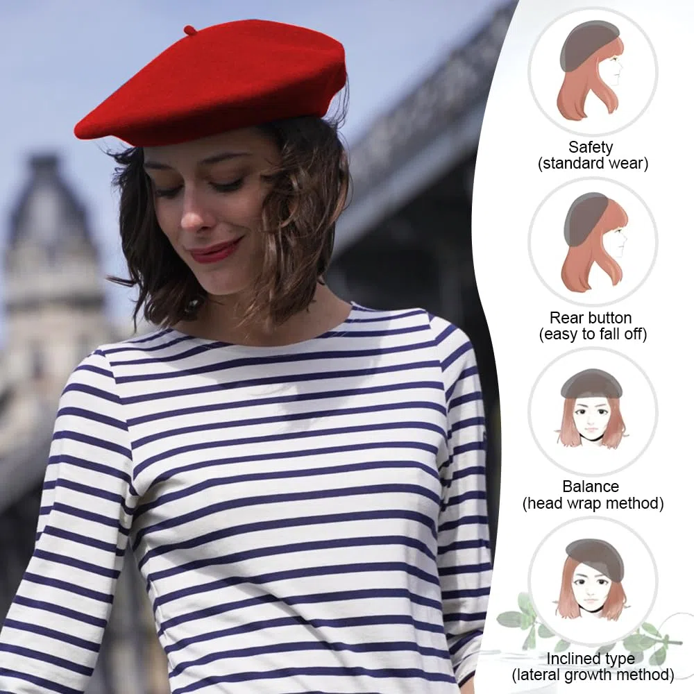 Boina Mujer Lana, Boina Francesa Invierno, Boina Pintor, Boina Disfraz Mimo, Boina Vasca, Beret Clásico Redondo Artista, Boina Liso, Boina Vintage Elegante-Rojo