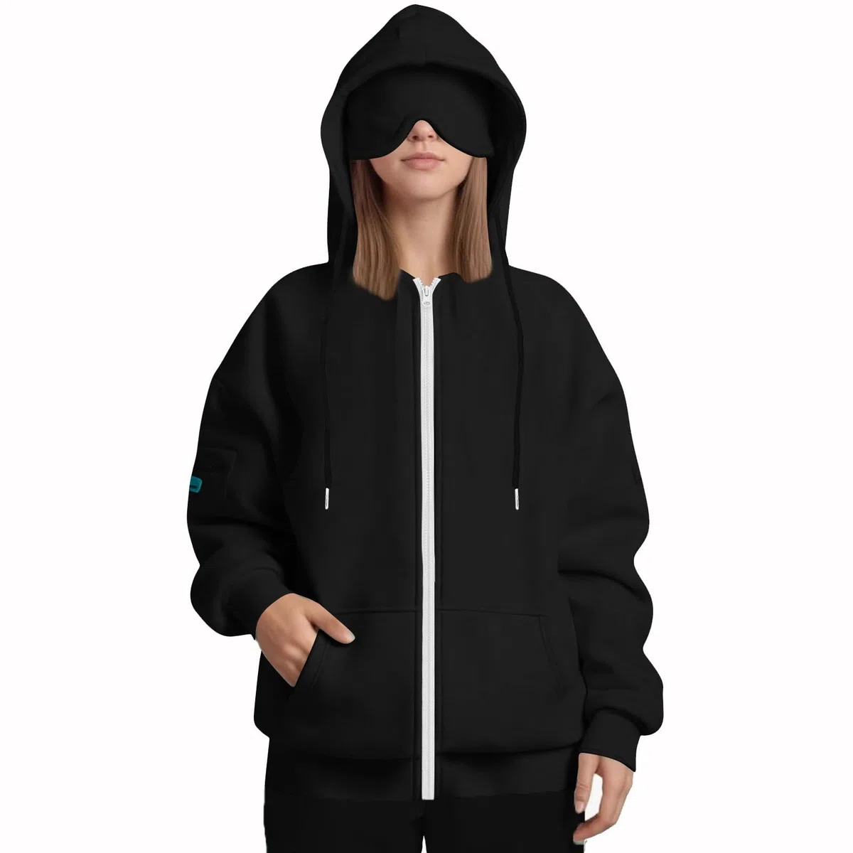 Sudadera con capucha de viaje con máscara de ojos integrada en avión, sudaderas de gran tamaño para mujer, otoño e invierno, informales, cómodas, sudaderas de manga larga, sudaderas con capucha con