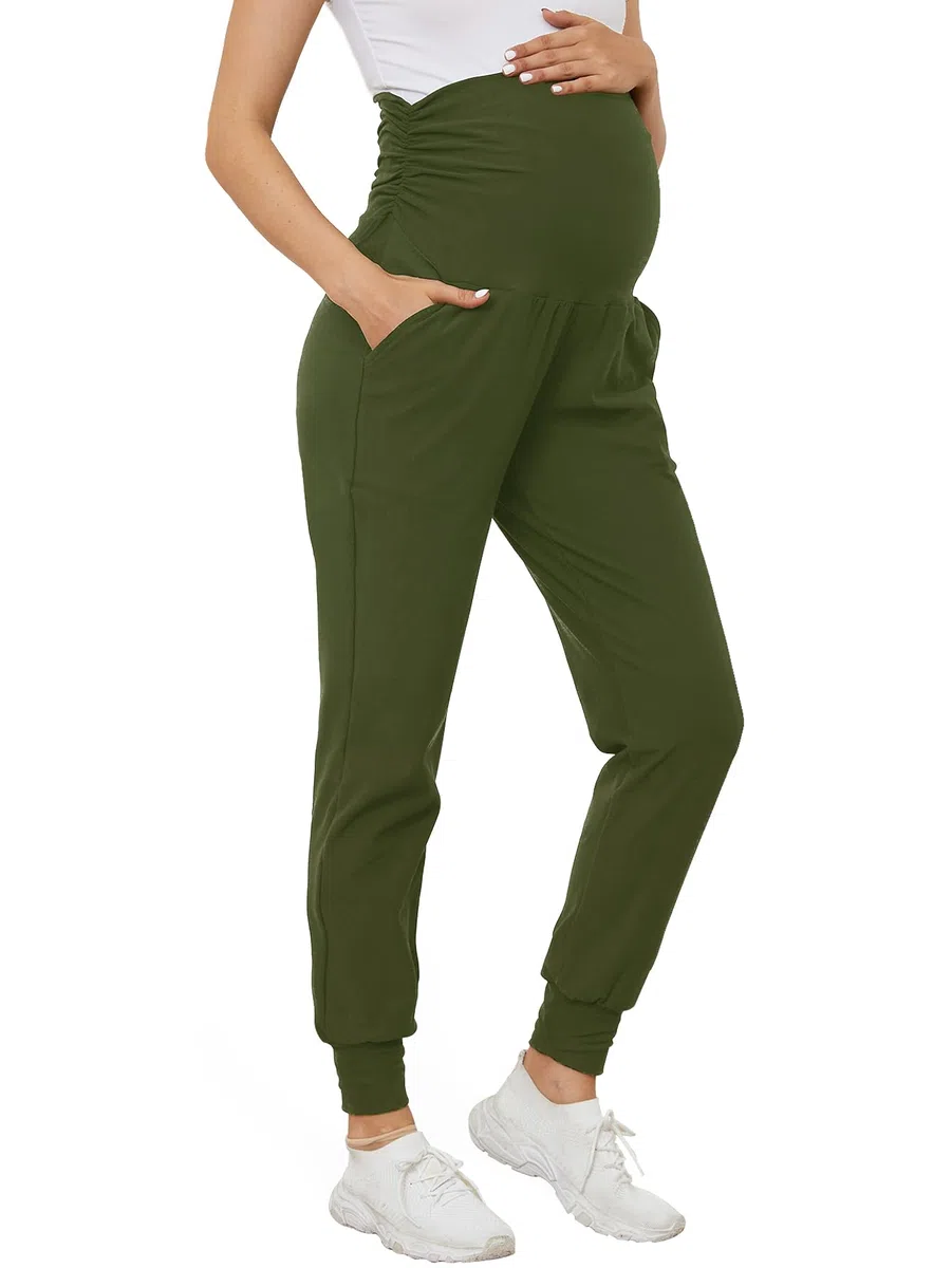 PARNIXS Pantalones Deportivos de Maternidad para Mujer, elásticos, para Entrenamiento, Deportes, Descanso, Embarazo, Pantalones de Yoga con Bolsillos