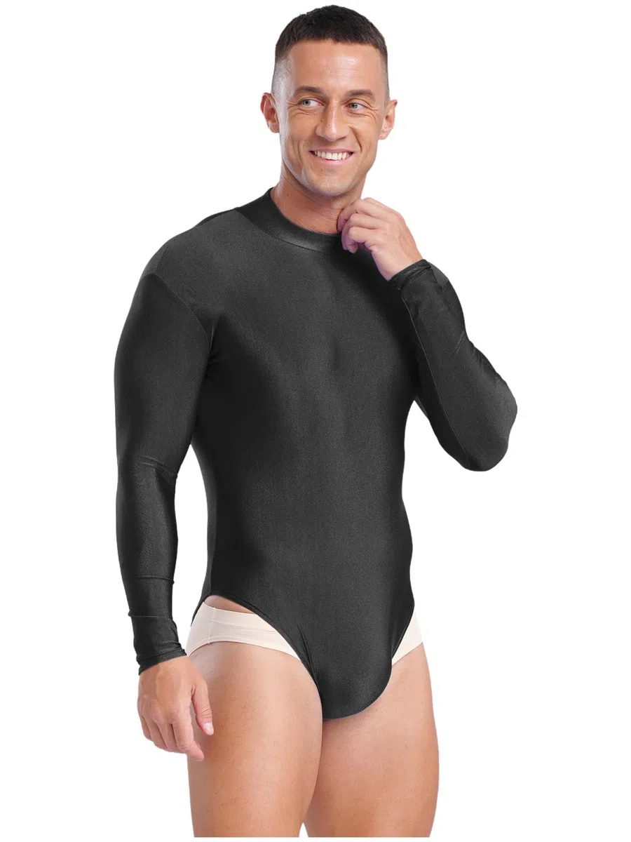 Body de gimnasia para hombre, camisa latina, manga larga, monocolor, body, patinaje artístico, leotardo, danza, chándal