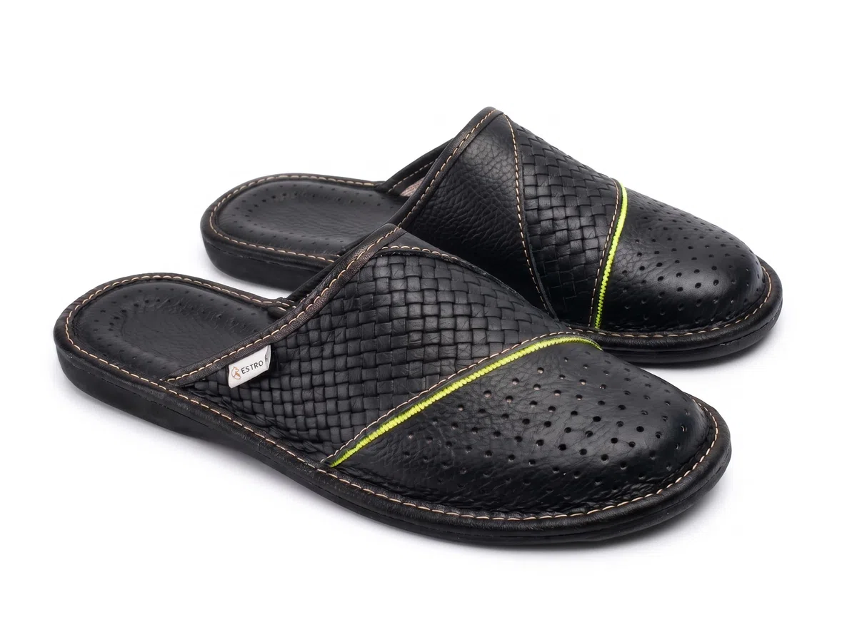 ESTRO Zapatillas De Casa De Hombre Pantuflas Casa Hombre Piel Genuina M66