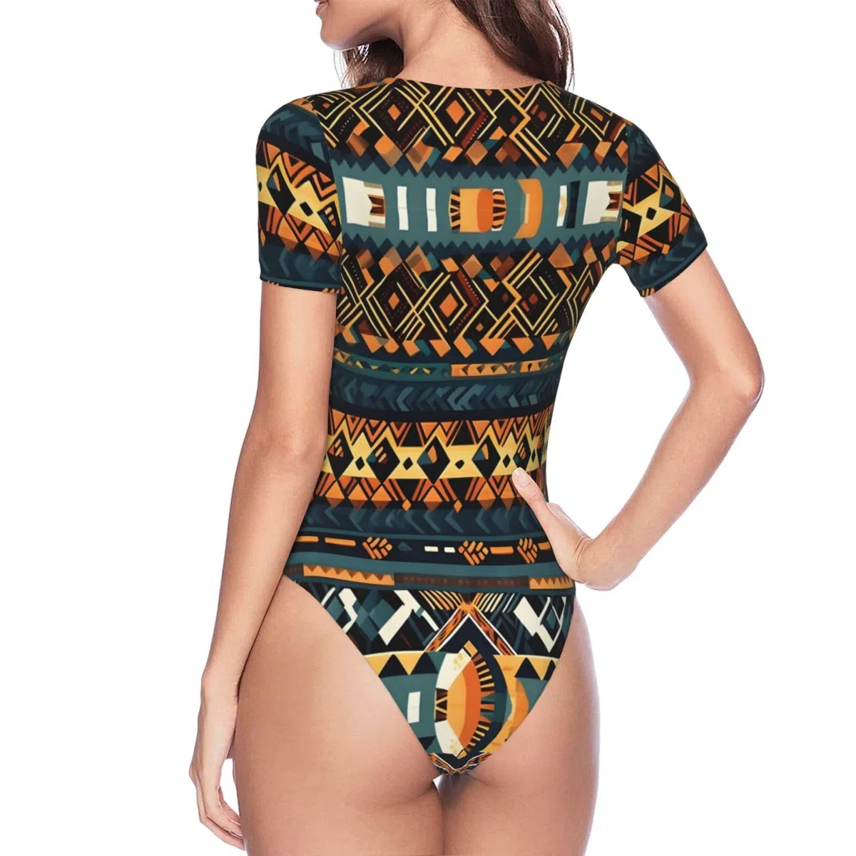 Body de manga corta para mujer, diseño tribal africano étnico, suave, elástico, cuello redondo, entrepierna a presión, parte superior versátil para jeans, faldas, pantalones, uso diario