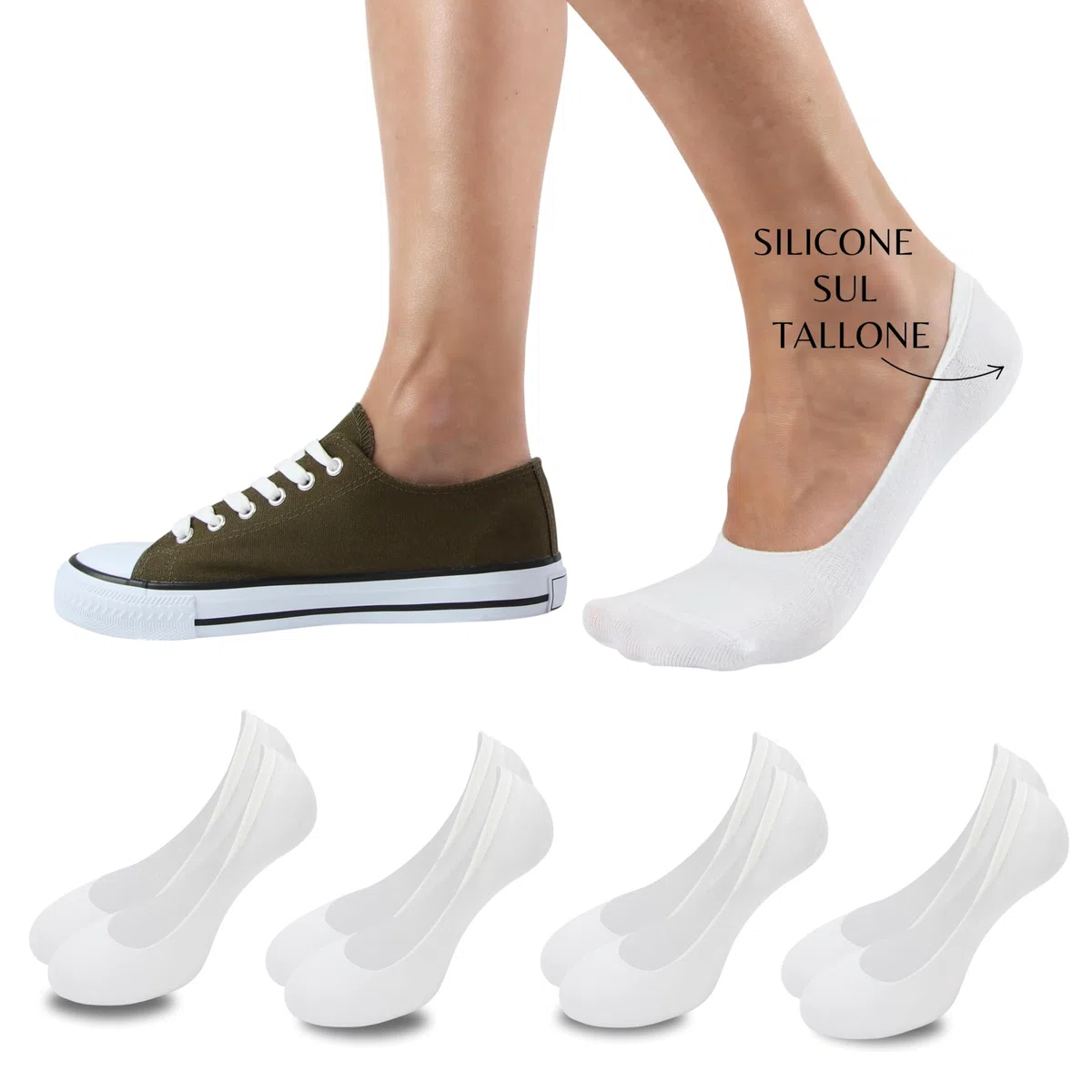 LEON D'ORO Protector de pies unisex de algodón, 4 pares, calcetines invisibles