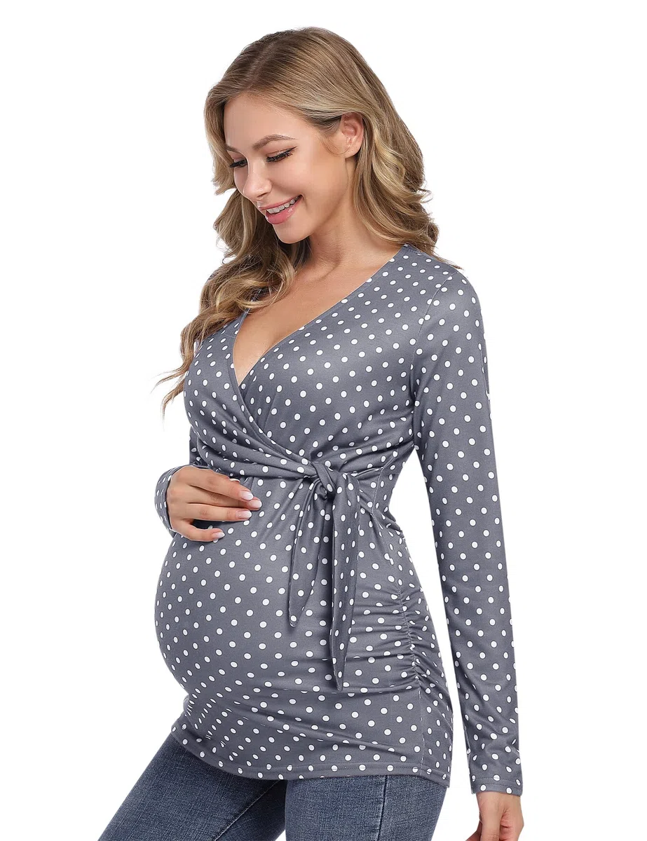 KOJOOIN Camiseta de maternidad para mujer, cuello en V, manga corta, para embarazadas