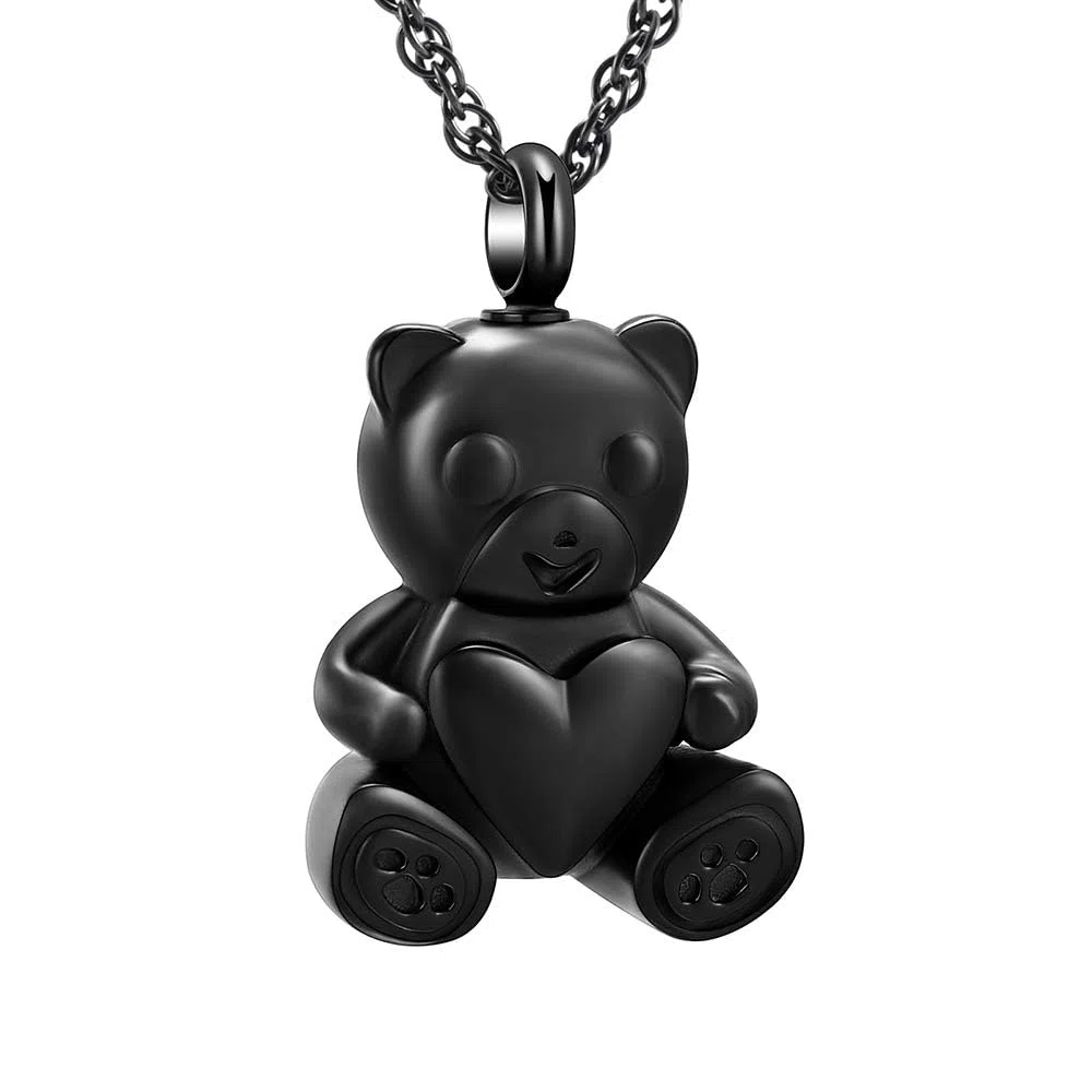 Oso de peluche de cremación urna Nekclaces ceniza joyería para hombres mujeres corazón memorial urna recuerdo medallón colgante cenicero, Acero inoxidable