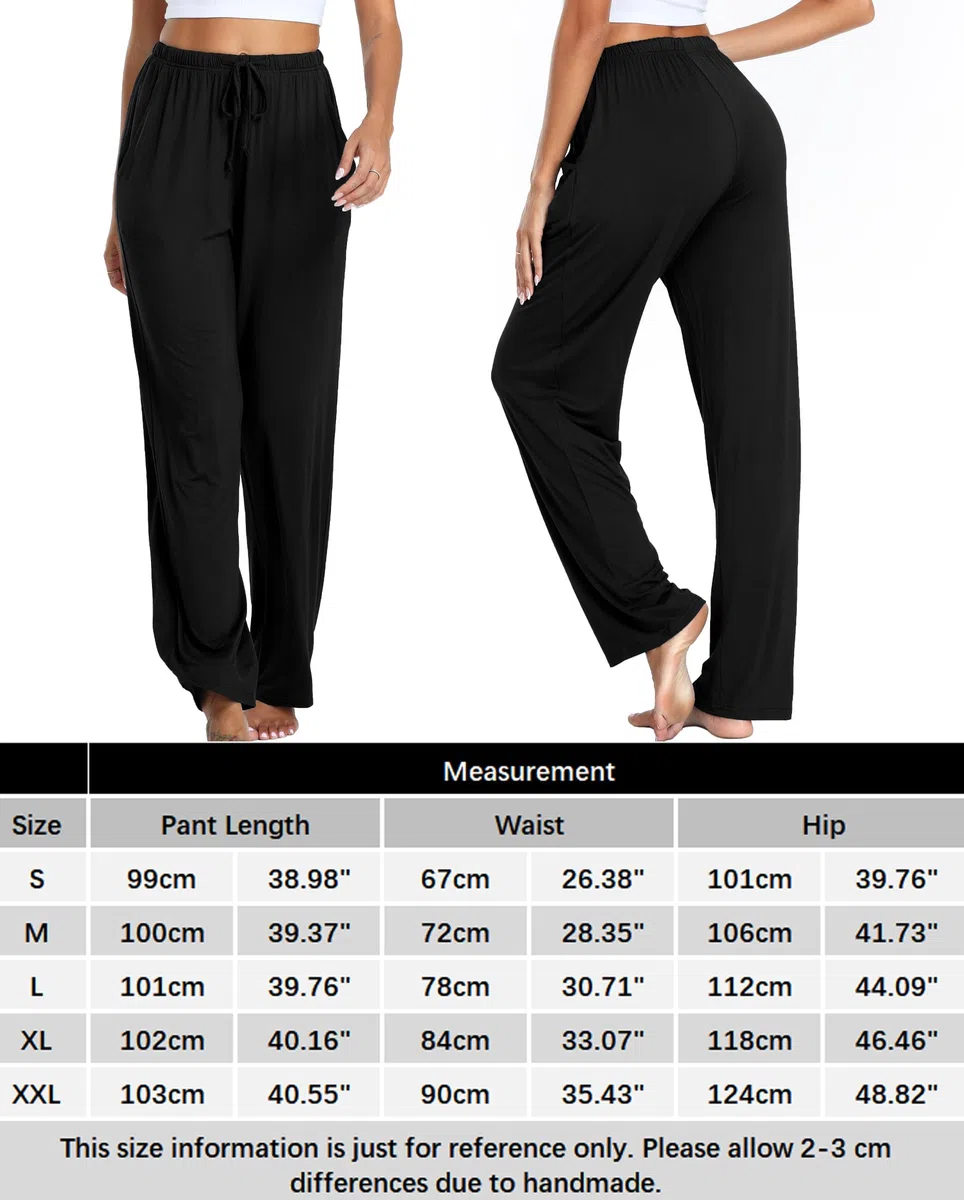 Vlazom Mujer Pantalones de Pijama Largo, Suave Modal Lounge Pantalones de pierna ancha Casual Inicio Pantalones con bolsillos S-XXL