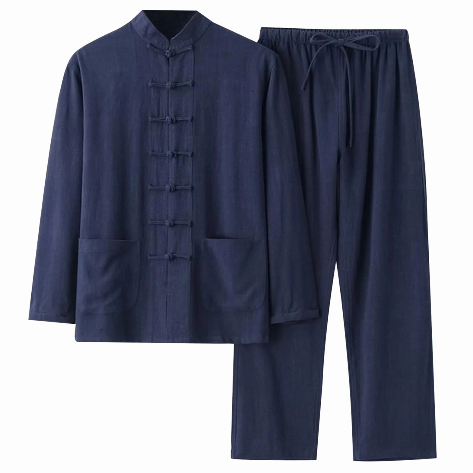 Traje de Tai Chi para Hombre Tang Estilo Chino Manga Larga Algod贸n Lino Camisa+Pantalones 2 Divisiones Ropa Tradicional Artes Marciales Transpirable Kung Fu Uniforme Conjunto Tangzhuang