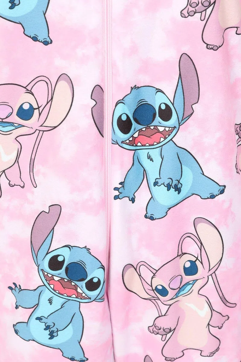 Disney Pijama de forro polar rosa Lilo and Stitch & Angel para niñas, todo en uno