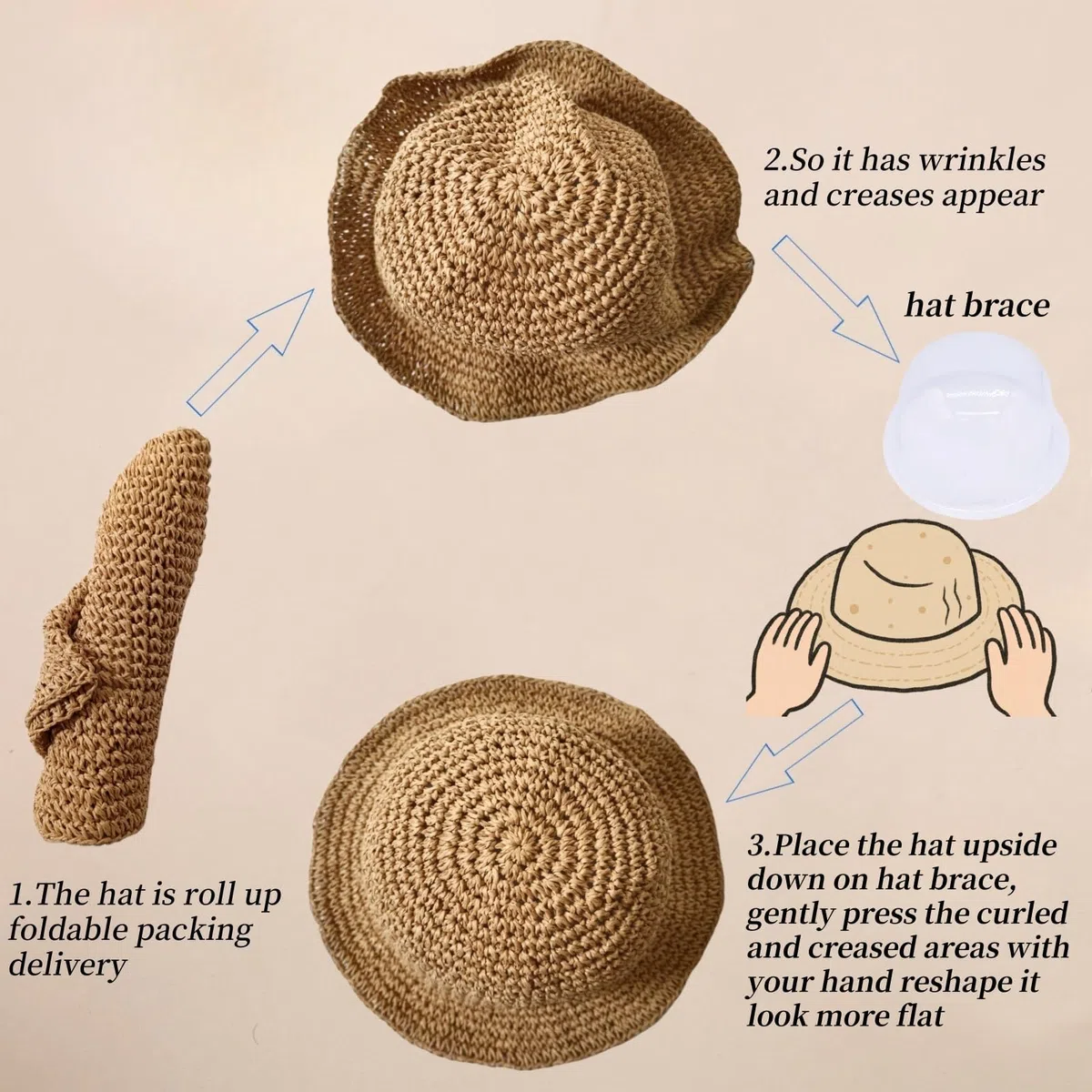 Floppy Grandes Sombreros de Paja para Playa de Mujer Sombreros de Sol de Verano Plegables para Viaje Fedora de Paja Sombrero de Cubo para Mujer