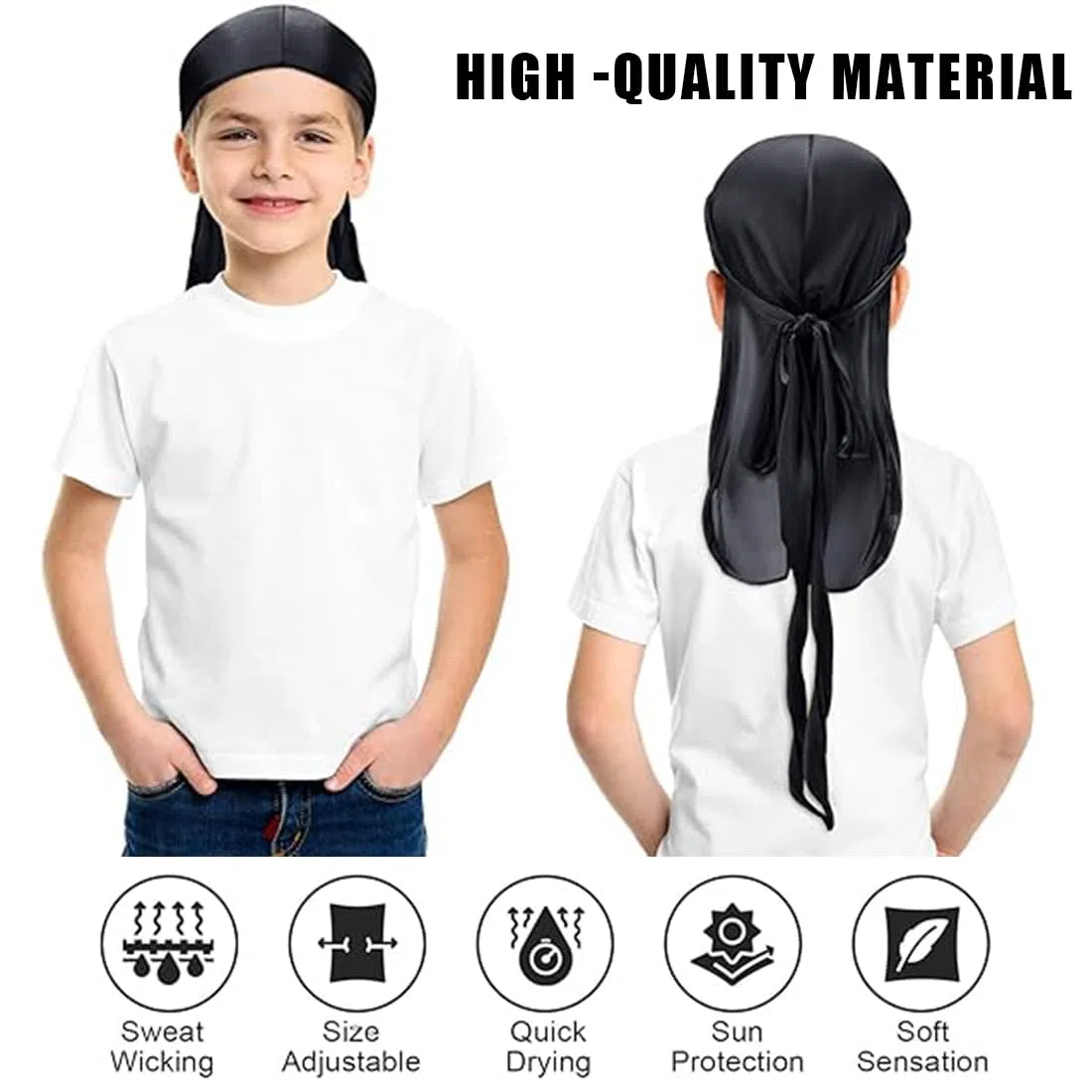 2Pcs Long Tail Durag, Gorro Bandanas Piratas, Pañuelos De Cabeza Turbante Con Cola Extra Larga Y Correas Anchas Para Hombres Y Mujeres Decoración Diaria De Hip-Hop