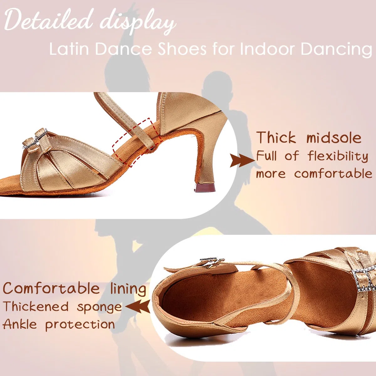 Hixingo Zapatos de Baile Latino Mujer Brillo 5.5CM, Zapatos Salsa Mujer Tacón Cubano Práctica Profesional para Salsa Tango y Bachata, Fiesta Carnaval