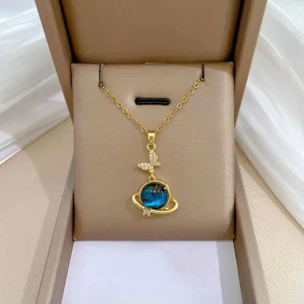 Exquisito Collar con borlas de Mariposa y circonitas con microincrustaciones para Mujer, Gargantilla de clavícula de Acero Inoxidable con Flor de Luna