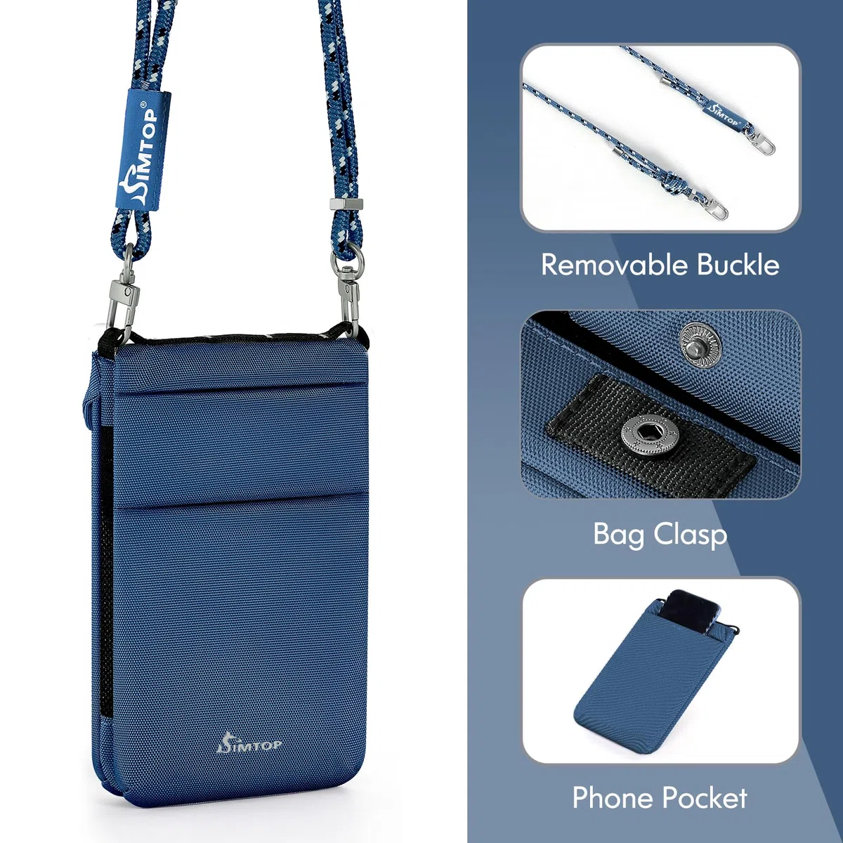 SIMTOP Bolsa Impermeable Para el Cuello Con Protección RFID Para Hombres y Mujeres,Bolsa Para Smartphone,Teléfono Celular Correa Para el Cuello Para Pasaporte,Bolsa ligera Para Monedas de Viaje (Azul)