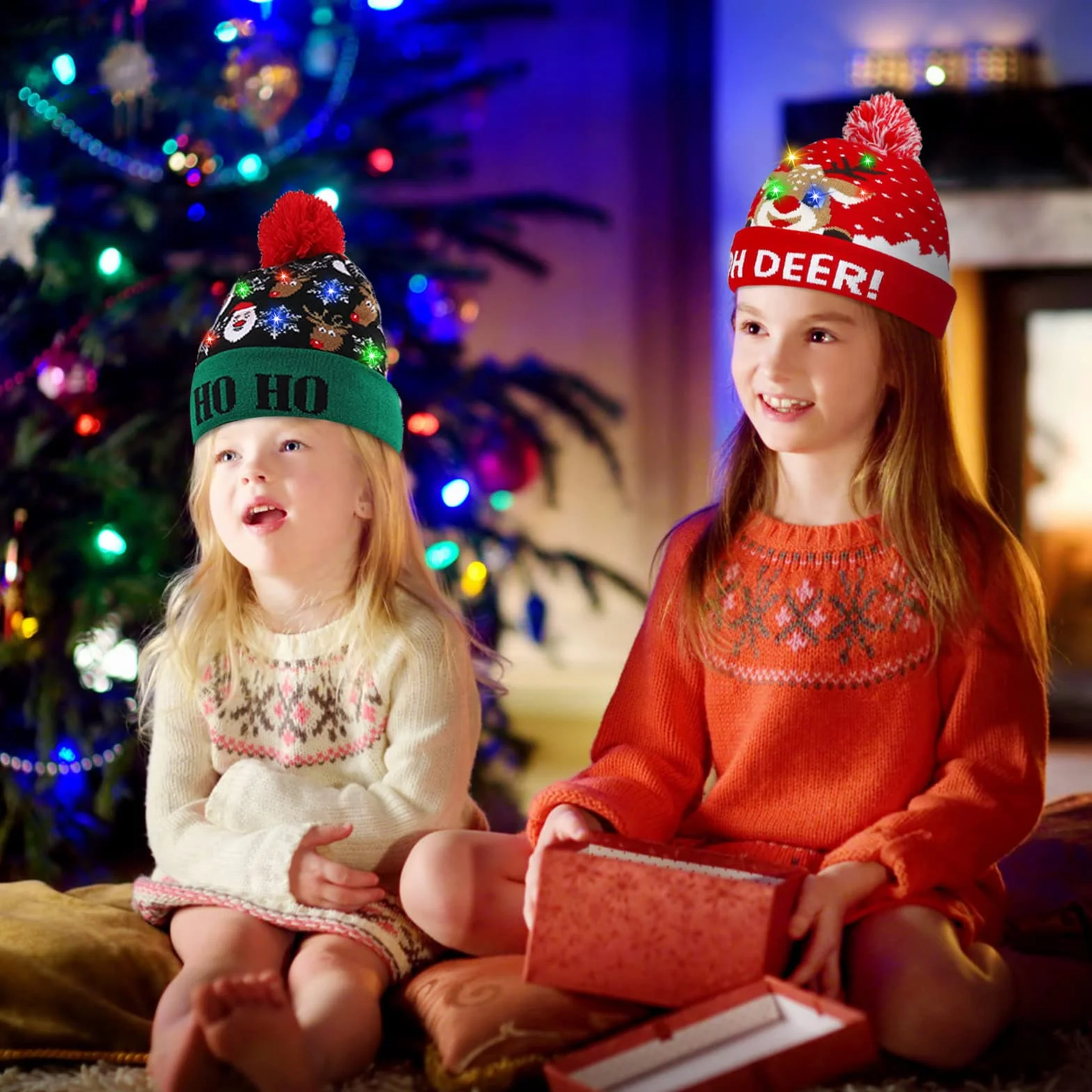Diealles Shine Navidad Sombrero LED, Sombrero de Beanie de Invernal, Mütze Beanie Gorro de Punto para Mujer Hombre(Rojo)