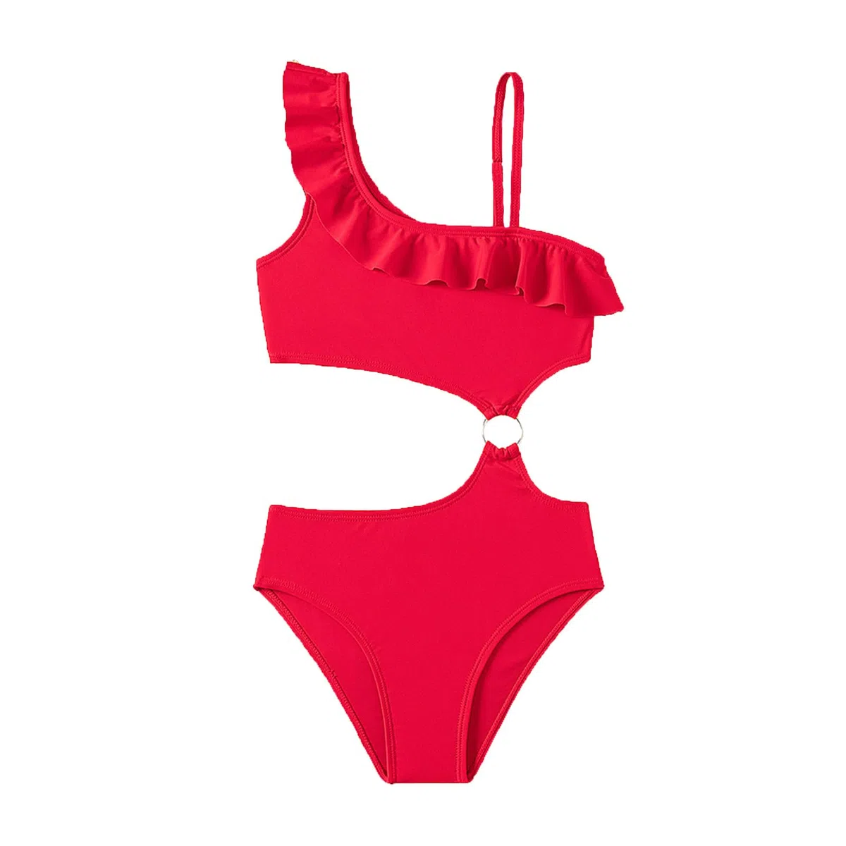 Bañador Niña de un Solo Hombro Bañadores Traje Baño con Volante Trikini Secado Rápido Moda Sexy Bikini Una Pieza Sólida Rojo Anillo Ropa Playa para Niñas Pequeños Piscina Infantil n1
