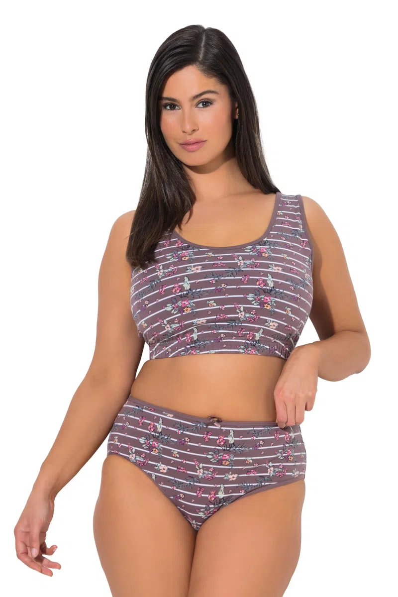 Ulla Popken Bustier, Rayas horizontales/Flores, Cuello Redondo 850521