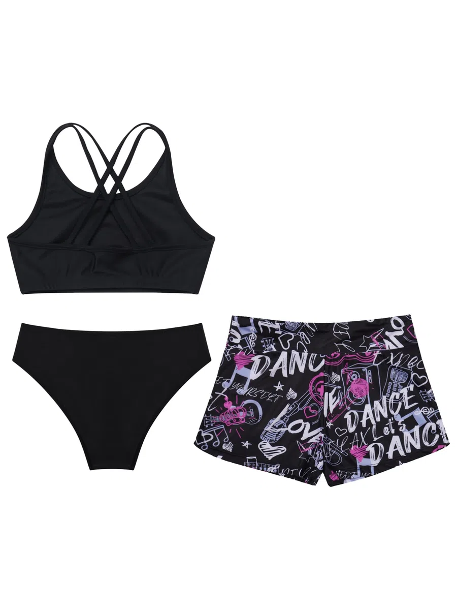 Alvivi Traje de Baño de Tres Piezas para Niñas Bañador Deportivo con Crop Top y Braga Bikini Braguita y Pantalones Corto de Natación Ropa de Playa Piscina Surf 4-16 Años