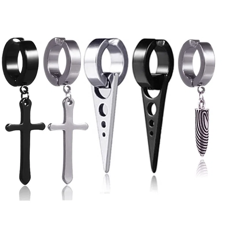 1 pieza popular de acero inoxidable sin dolor oreja Clip pendientes para hombres/mujeres Punk negro no Piercing pendientes falsos joyería regalo Tratamiento duradero