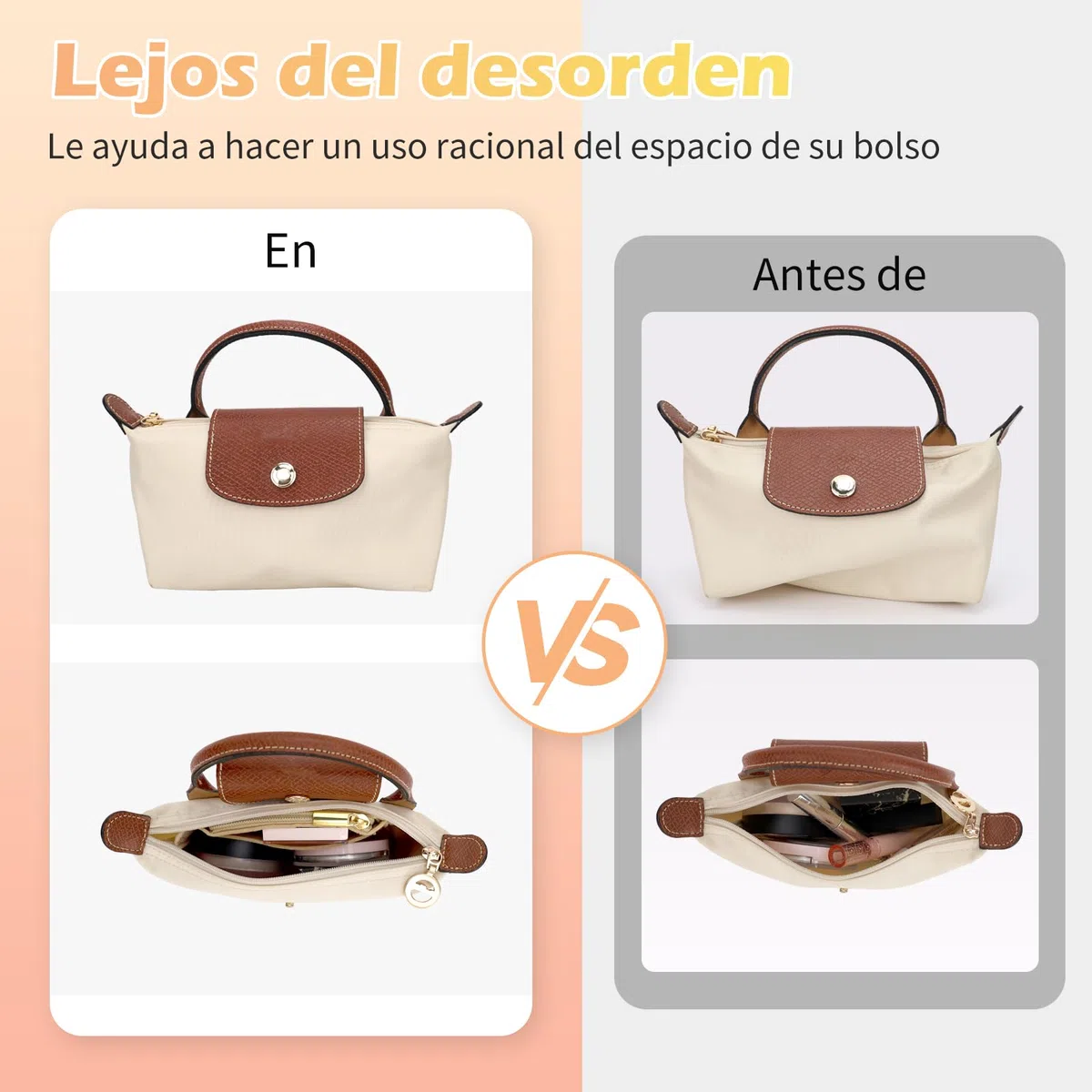 GADITIEK Correa y Organizador para Longchamp Mini Bolsos Mujer, Cuero Strap y Fieltro Organizer para Mini Bolsos