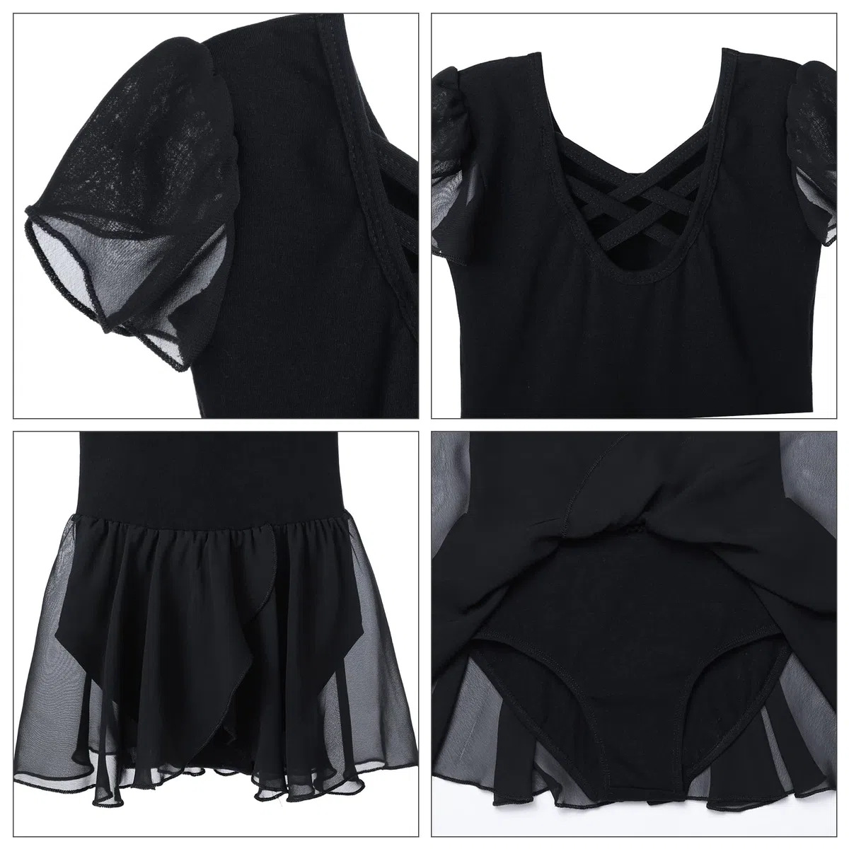 Mallot de Ballet/Danza Niña de Manga Corta Tirantes Cruzados Maillot Ballet de Los NiñOs de AlgodóN Ballet Traje de Gimnasia Leotardo con Falda 2-11 AñOs
