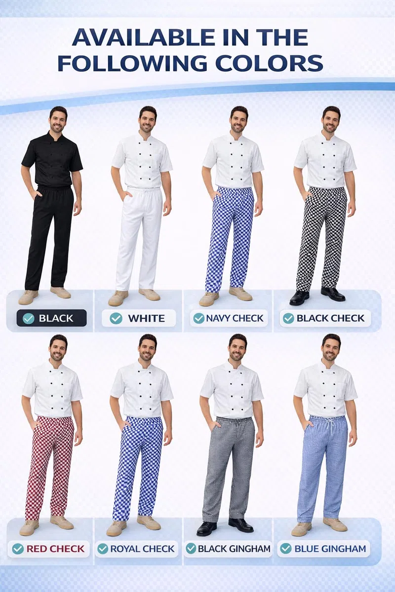 IBEX Pantalones de chef para hombre y mujer, pantalones de chef unisex con cordón, pantalones de cocina profesionales ligeros de polialgodón (XS - 5XL)