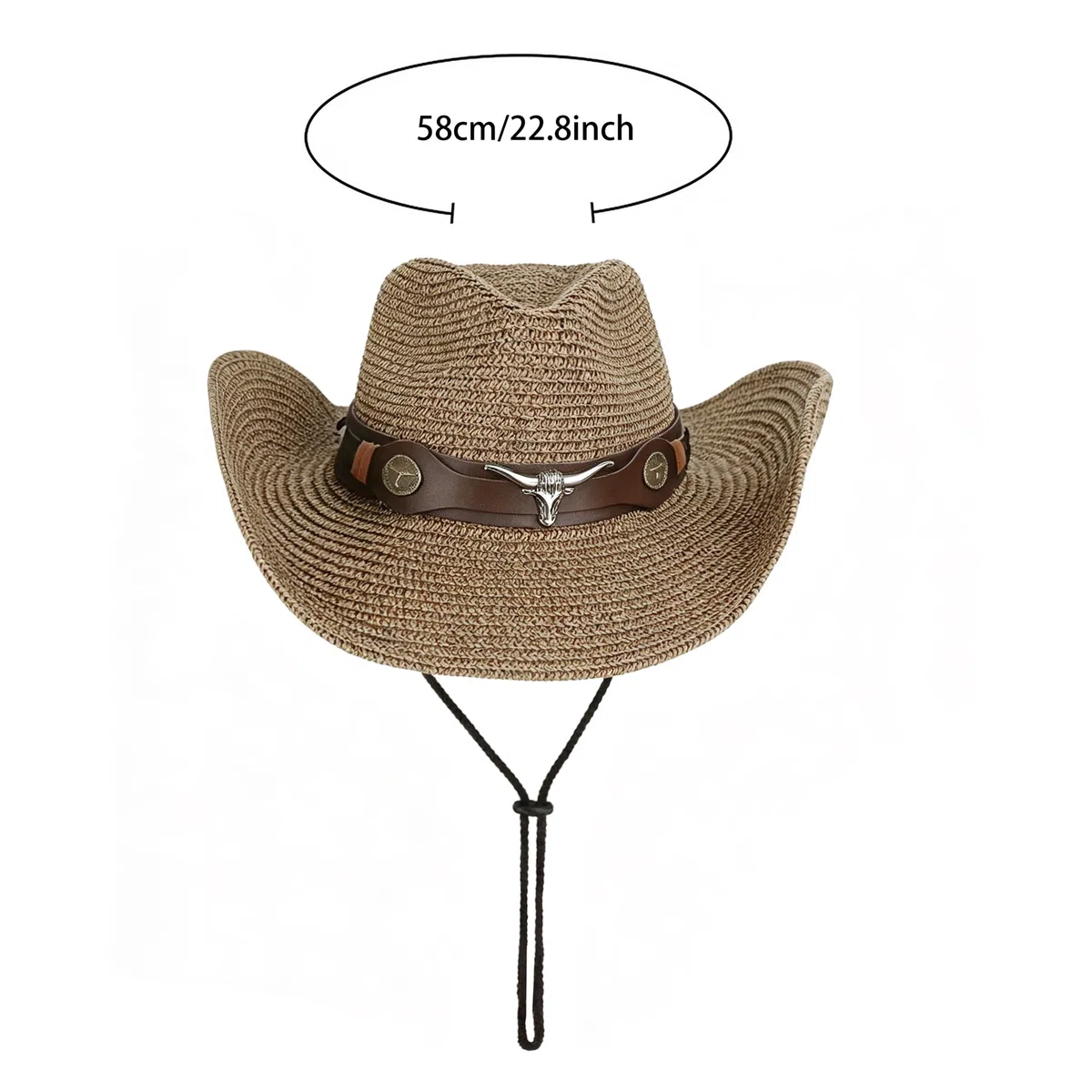 JIAHG Sombrero de vaquero, unisex, sombrero de paja para hombre, sombrero de sol de verano, sombrero de paja, café