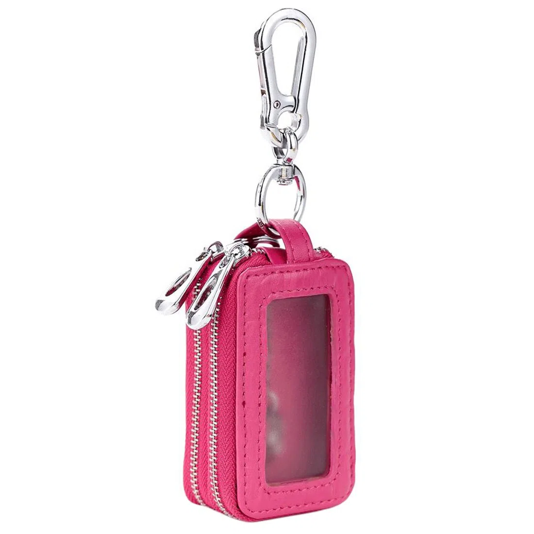 Funda Unisex de piel con cremallera para llaves de coche rosa hot pink