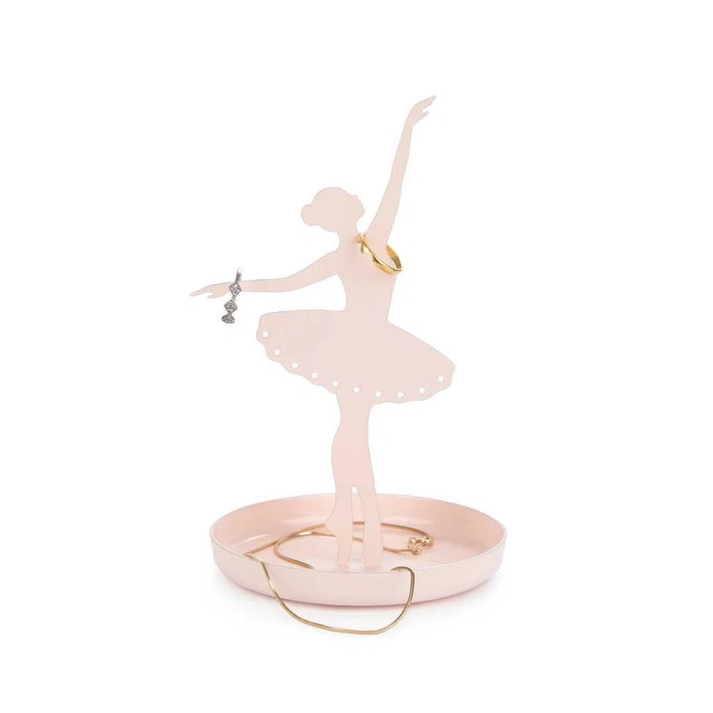 Balvi Porta anillos Ballerina Color rosa Soporte de joyas de silueta de bailarina Metal