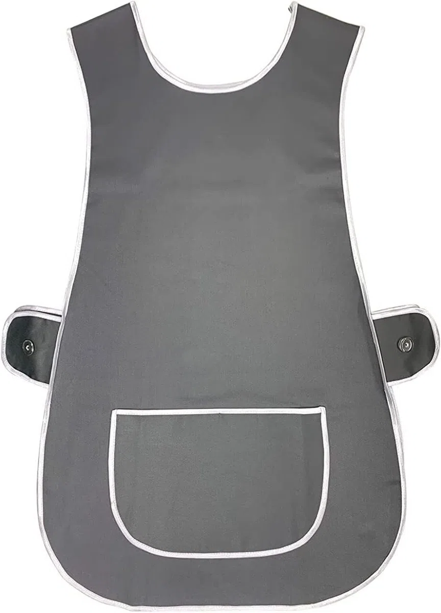 Delantal universal gris oscuro para señoras y mujeres, ropa de trabajo, cocina, catering, limpieza, bar, bolsillo, mezcla de algodón