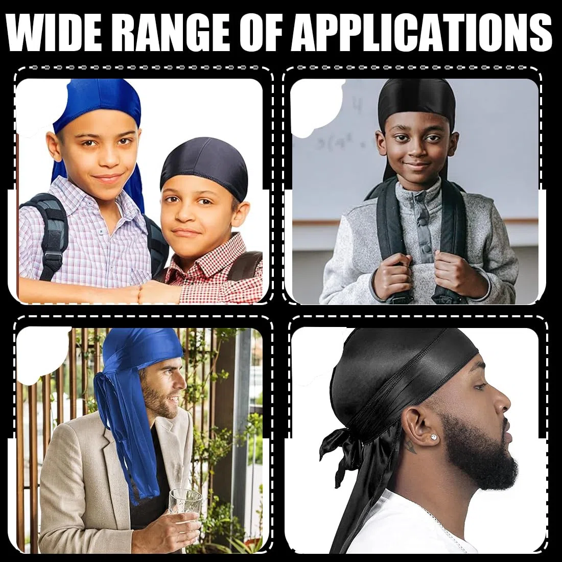 2Pcs Long Tail Durag, Gorro Bandanas Piratas, Pañuelos De Cabeza Turbante Con Cola Extra Larga Y Correas Anchas Para Hombres Y Mujeres Decoración Diaria De Hip-Hop