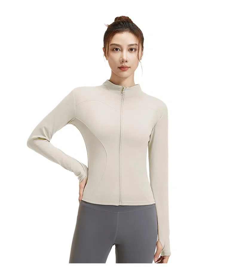 GRECERELLE Chaqueta de yoga de cuello alto para mujer, adelgazante, transpirable, perfecta para correr, fitness, yoga, cómoda y elegante, ideal para usar en todas las estaciones