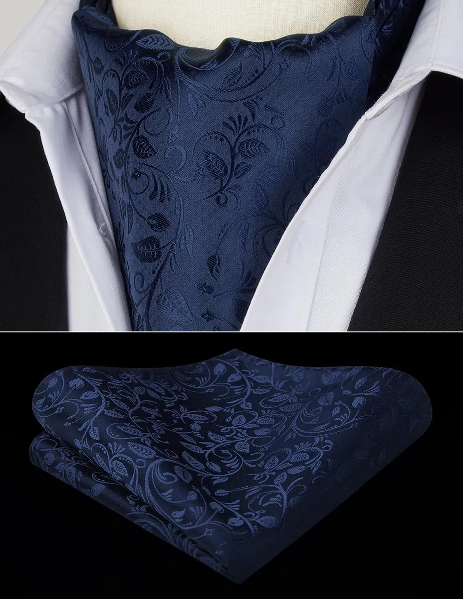 HISDERN Corbata Ascot Hombre Lunares Elegante Pañuelo Ascot Hombre para Traje Pañuelo de Cuello y de Bolsillo Conjunto para Fiesta Business Boda