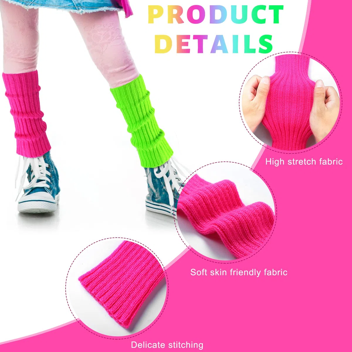 Giegxin 4 pares de calentadores de piernas de neón de Halloween para niñas y niños pequeños, calcetines de punto acanalado de los años 80, accesorios para fiesta de yoga