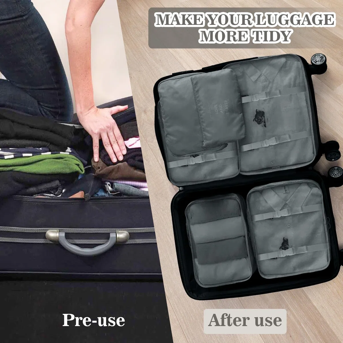 GIBOHOM Organizador Maleta, 15 Piezas Bolsas Organizadoras Maleta, Impermeables Packing Cubes Resistentes al Desgarro, Organizador de Maletas para Guardar Ropa Mientras Viaje y en Casa, Gris