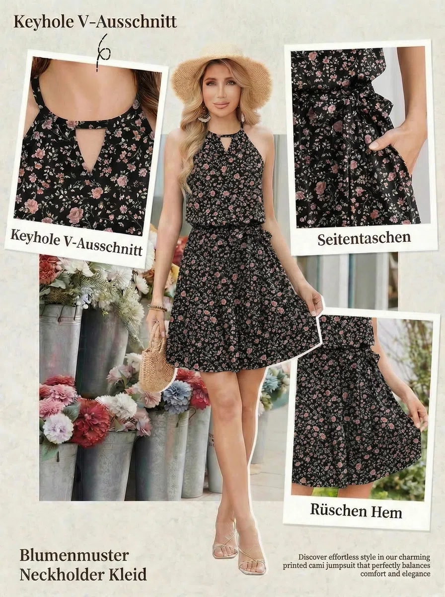 Zeagoo Vestido de Verano para Mujer Sin Mangas con Cuello Halter Vestidos Informal Vestido con Bolsillos Elegante Vestidos Invitada S-XXL