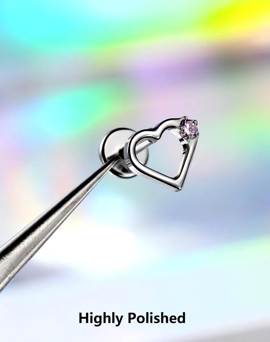 OUFER 16G Corazón cartílago oreja titanio G23 Helix Ring rosca interior Conch Earring 6 mm claro/azul/rosa/verde CZ Body piercing para mujer Labret Piercing