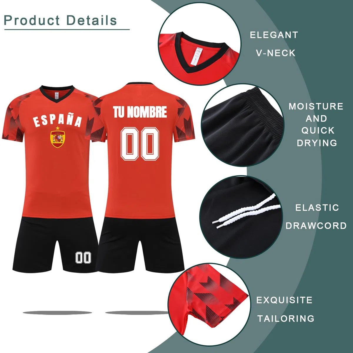 Camiseta de Fútbol España Niño, Camiseta Futbol Personalizada con tu Nombre Número, Equipaciones de Futbol Infantil/Adulto 2024