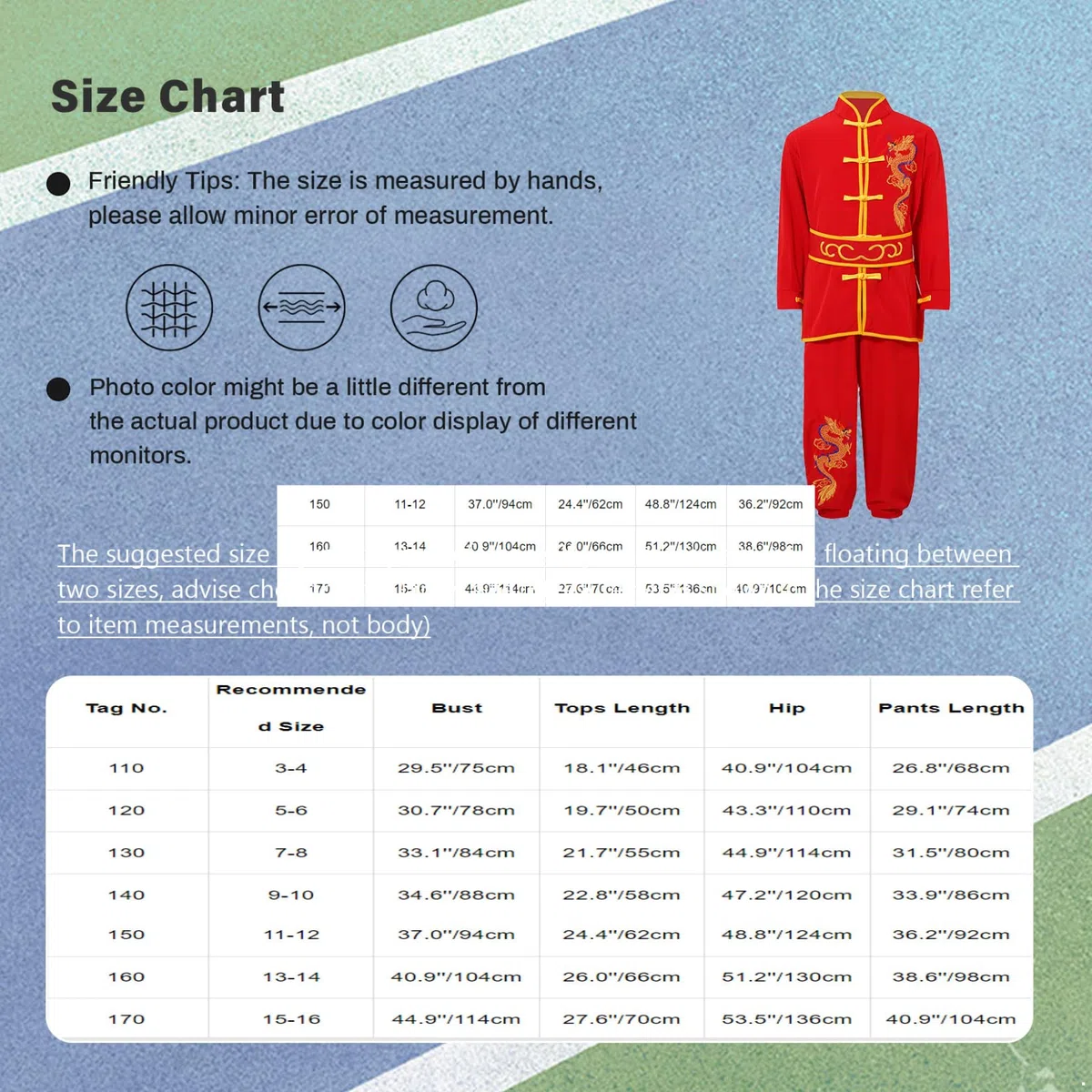 Runhomal Conjuntos Artes Marciales Ropa Unisex Niños Niños Niñas Uniformes Tradicionales Chino Tai Chi Chino Kung Fu