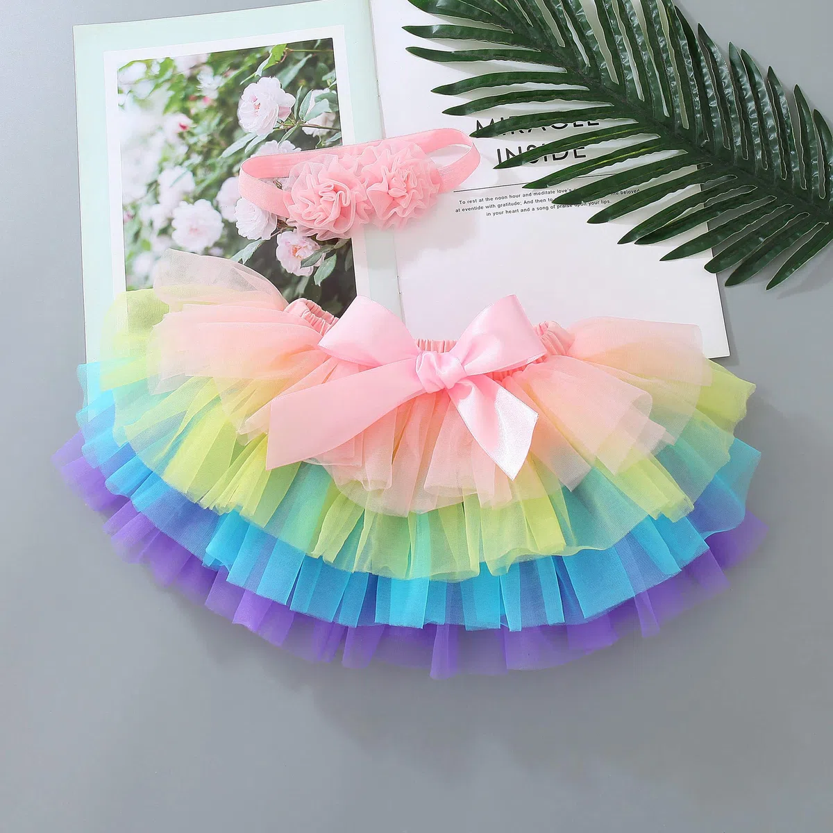 Falda de tutú para bebé y niña, falda de tul de princesa, minifalda para fotos de bebé, falda de ballet para fotografía de cumpleaños + diadema