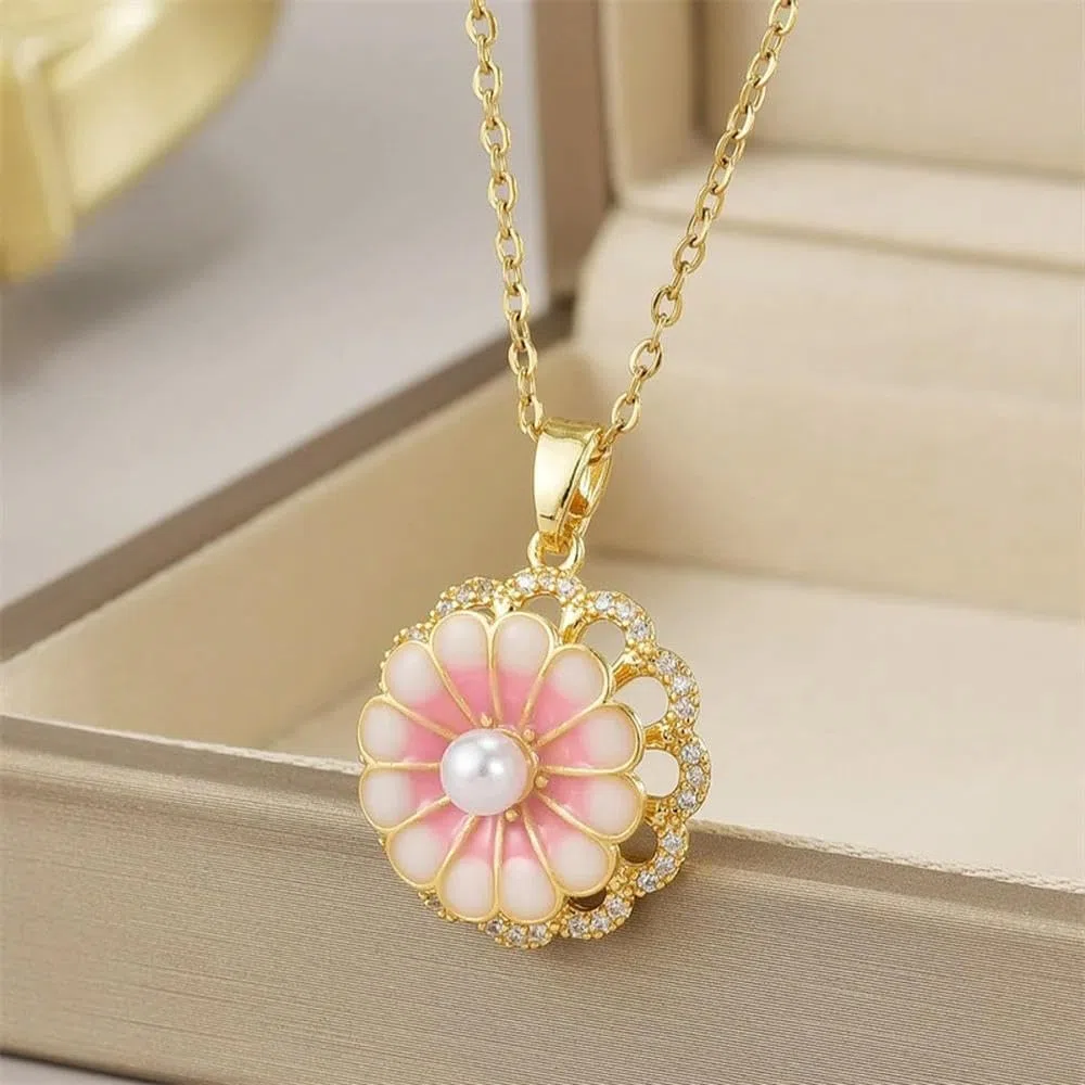 Exquisito Collar con borlas de Mariposa y circonitas con microincrustaciones para Mujer, Gargantilla de clavícula de Acero Inoxidable con Flor de Luna