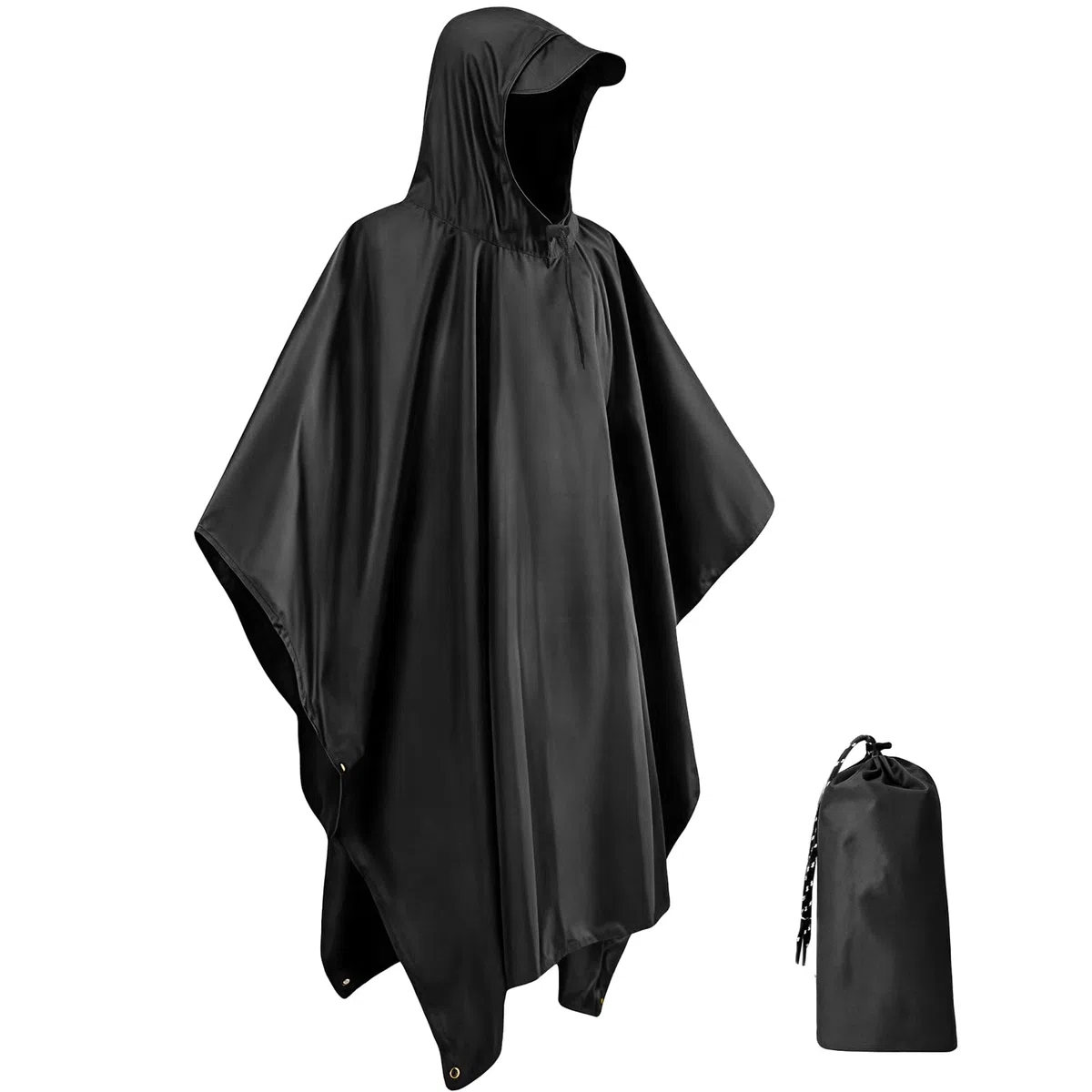 Chubasquero, Ligero, Reutilizable y Transpirable con Capucha, Impermeable Mujer Multifuncional 3 en 1 para Camping, Senderismo, Ciclismo y Pesca, Unisex （Negro）