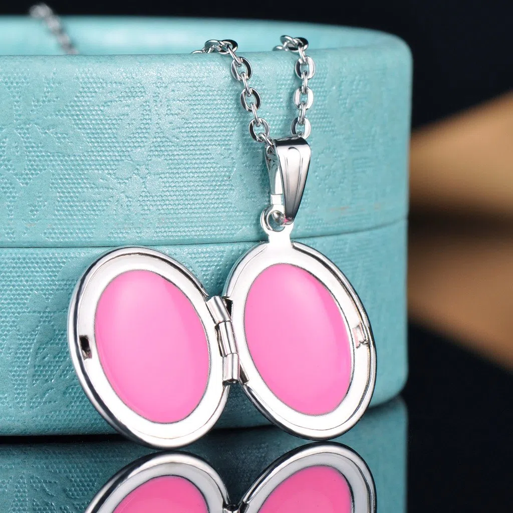 Medallón para fotos Yumilok de acero inoxidable Medallón para poner fotos dentro Amuleto Colores plateados Rosa/azul Colgante Collar Colgante de collar para mujeres chicas
