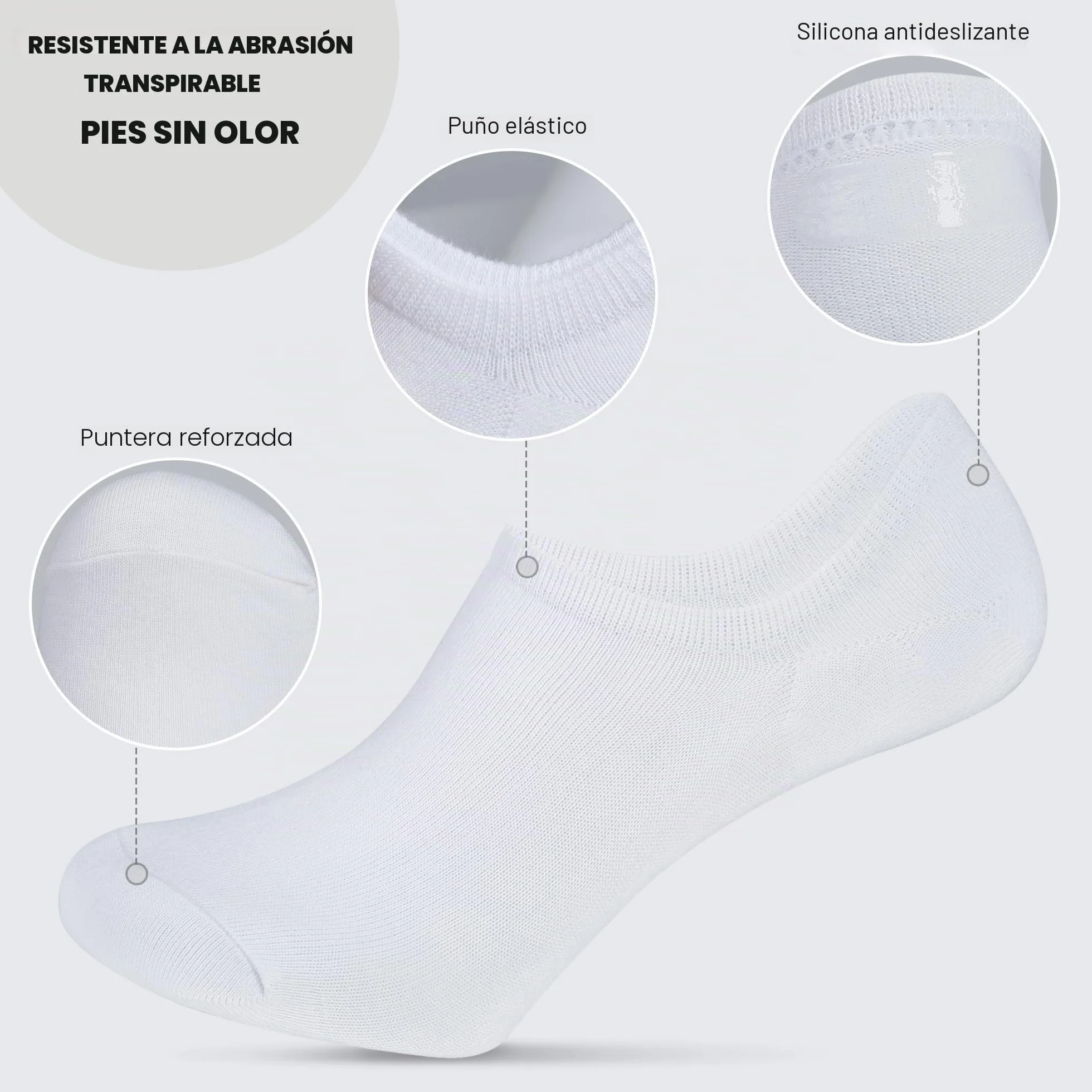 YOJOOM Calcetines Cortos Hombre Invisibles Respirable Calcetines tobilleros Algodón Silicona Antideslizantes