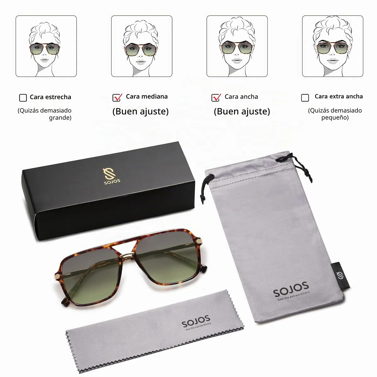 SOJOS Gafas de Sol Retro para Mujeres Hombres, Lentes de Policarbonato, Gafas de Sol Rectangulares de Moda Sombra años 90 SJ2229