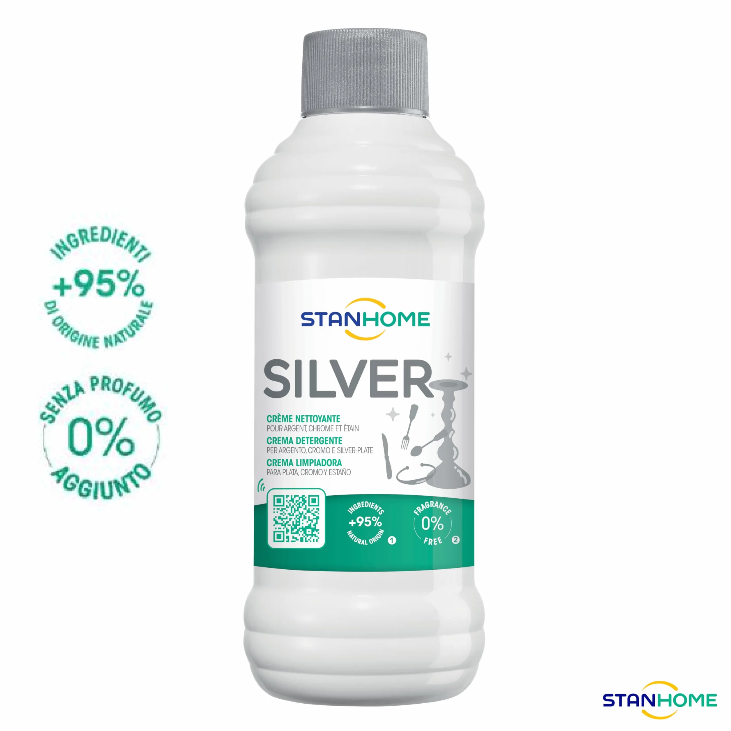 STANHOME | Crema Antioxidante para Plata, Cromo y Silver-Plate SILVER, Limpiador para Limpiar y Proteger la Plata, 250 ml