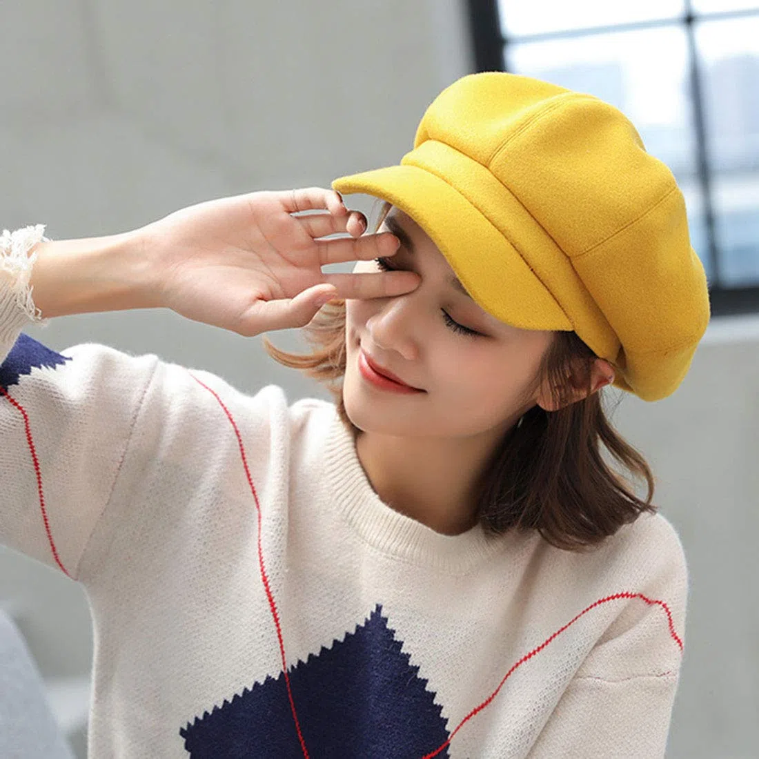 Boinas para Mujer Lana Boina Clásico Color Sólido Casual Gorra de Visera Sombreros Otoño Invierno Navidad de Regalo